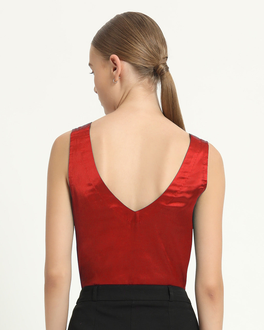 Satin V Neck Scarlet Red Top