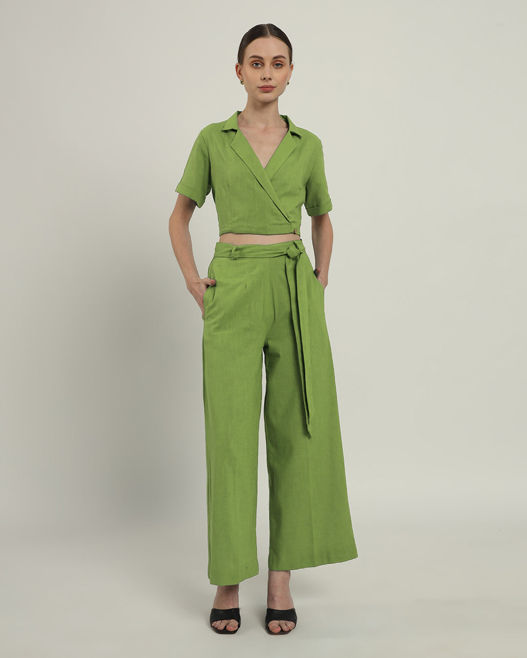 Lapel Collar Solid Fern Top (Without Bottoms)