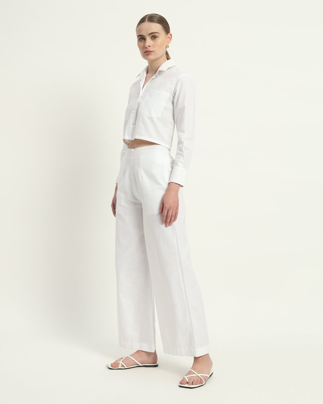 Crop Shirt White Linen Top (Without Bottoms)