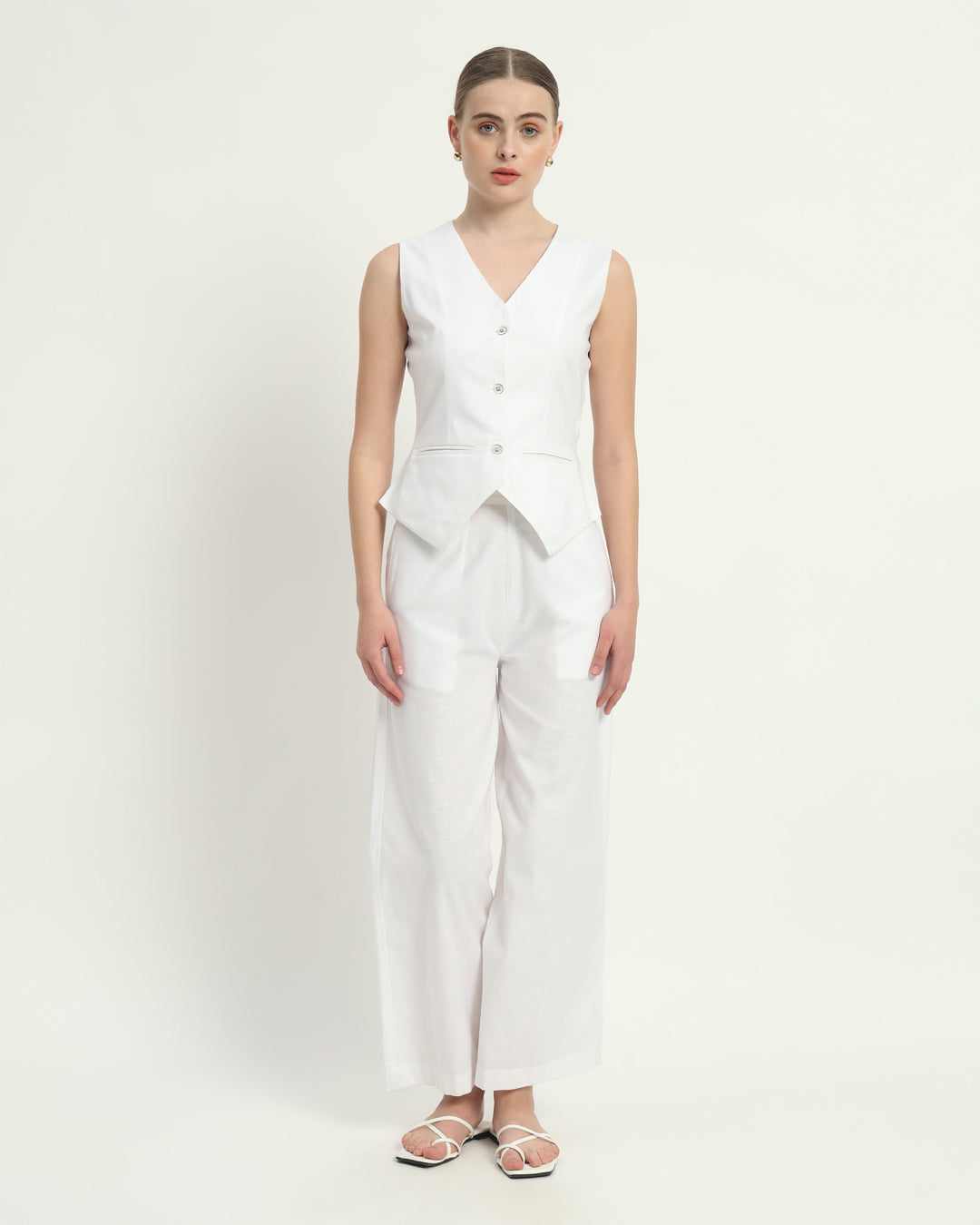Downtown Diva Vest White Linen Top (Without Bottoms)