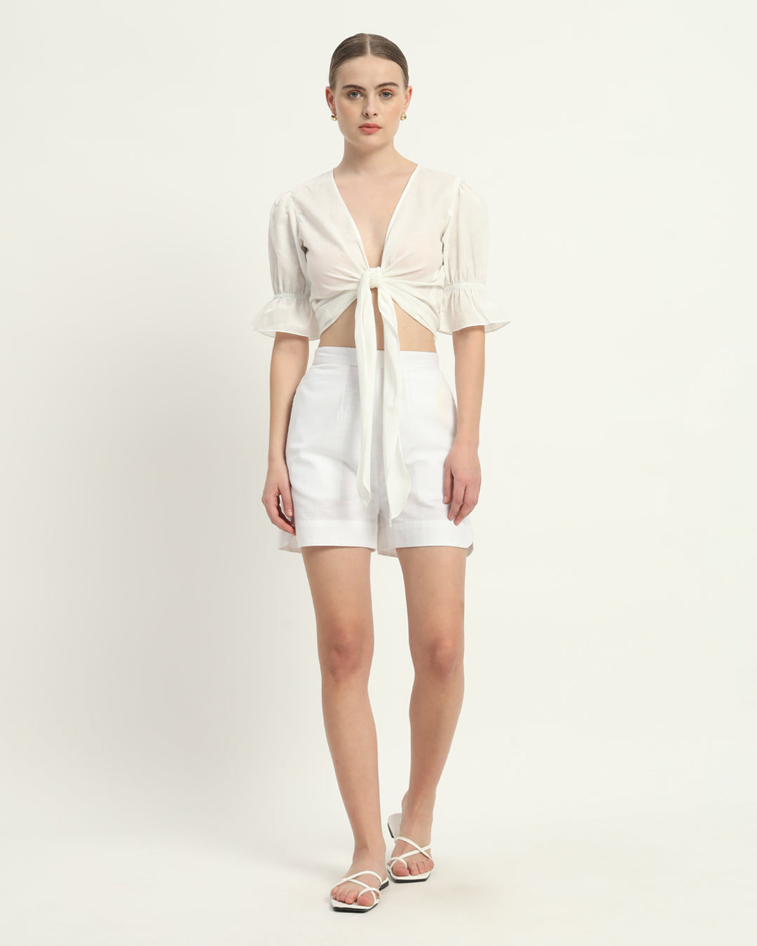 Shorts Matching Set White Linen Bohemian Bliss