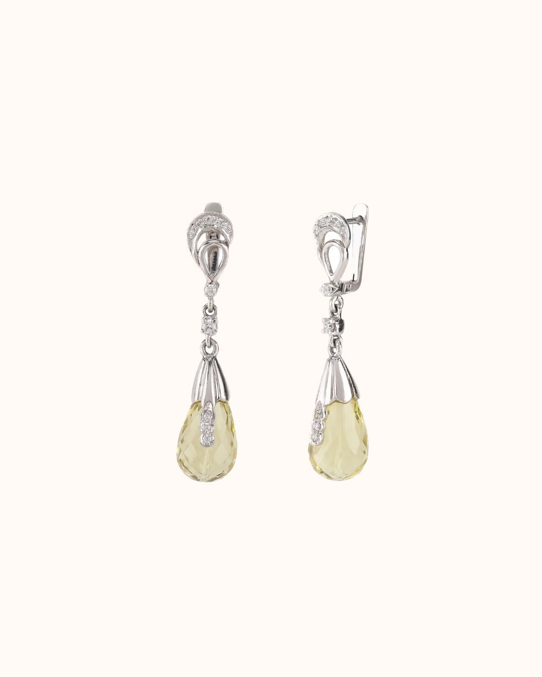 Dangling Pear Drop Earrings in Lemon Quartz