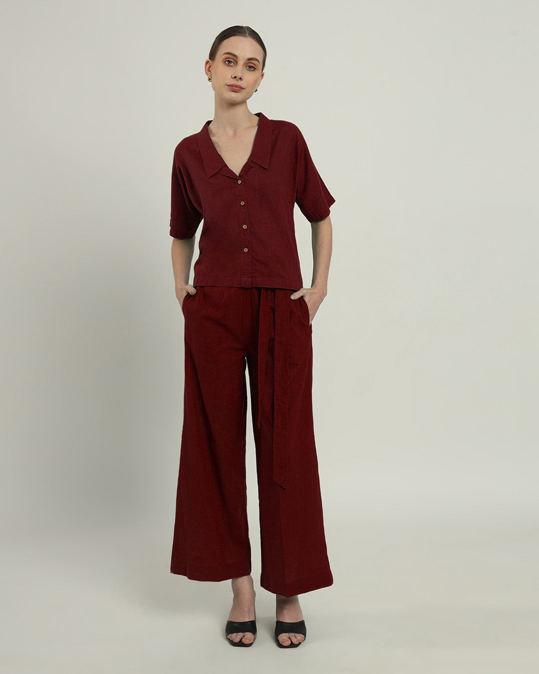 Feeling Easy Collar Neck Rouge Top (Without Bottoms)