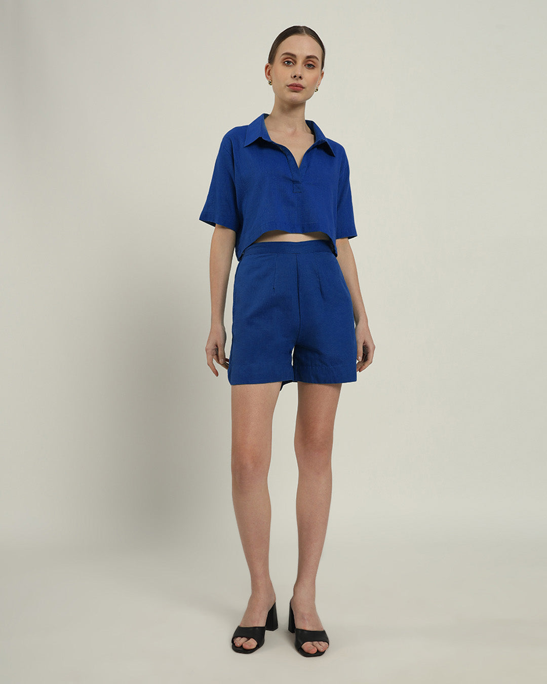 Cityspace Shirt Collar Crop Cobalt Co-ord Set