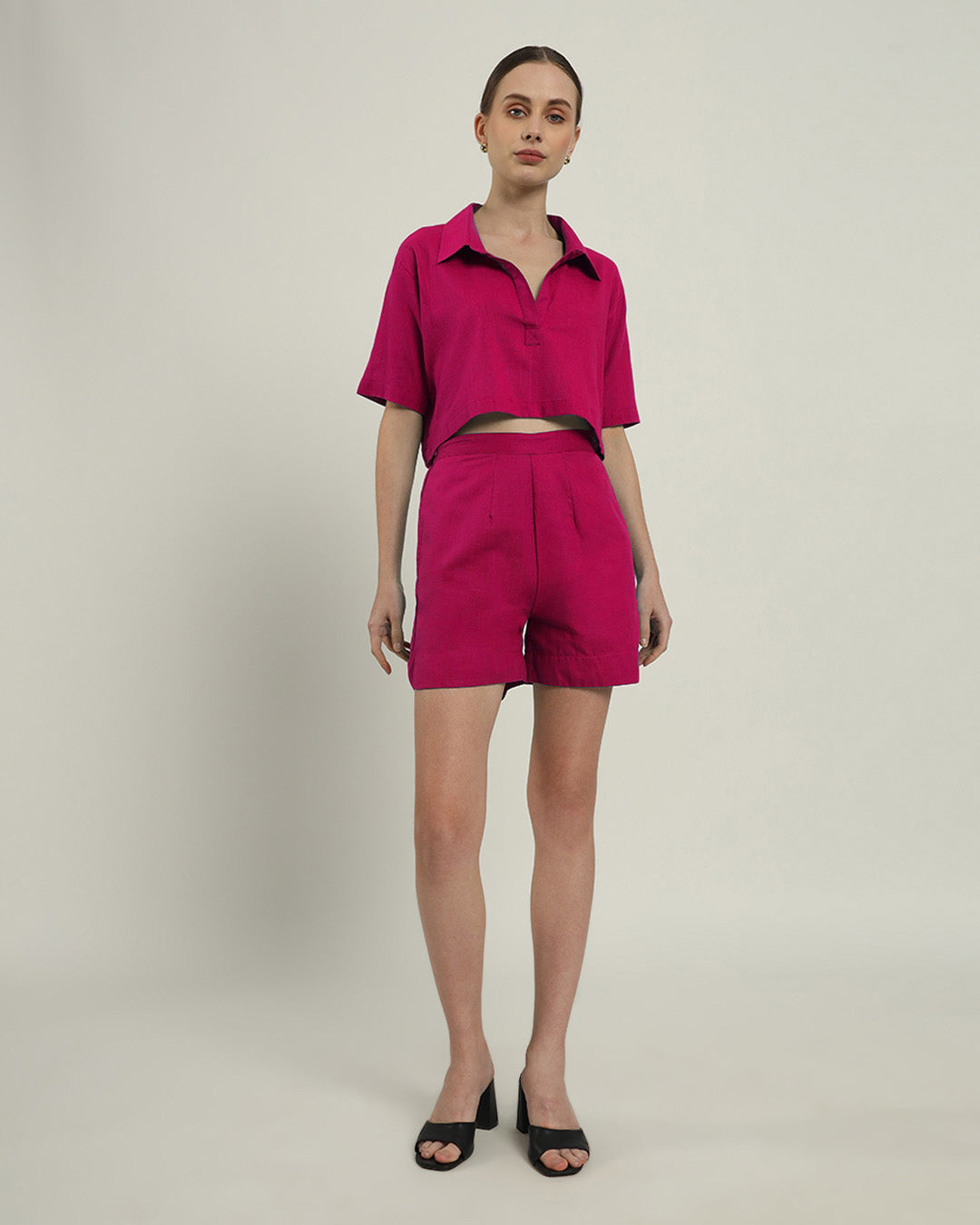 Cityspace Shirt Collar Crop Berry Co-ord Set