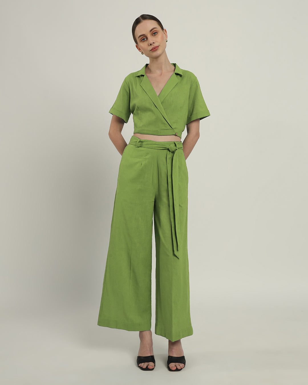 Lapel Collar Solid Fern Top (Without Bottoms)