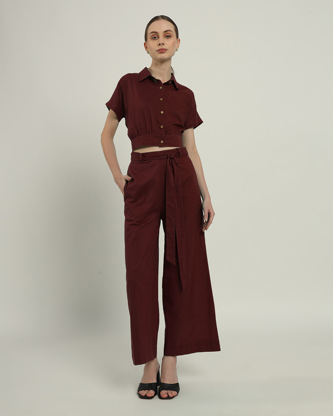 Chic Crop Solid Rouge Top (Without Bottoms)