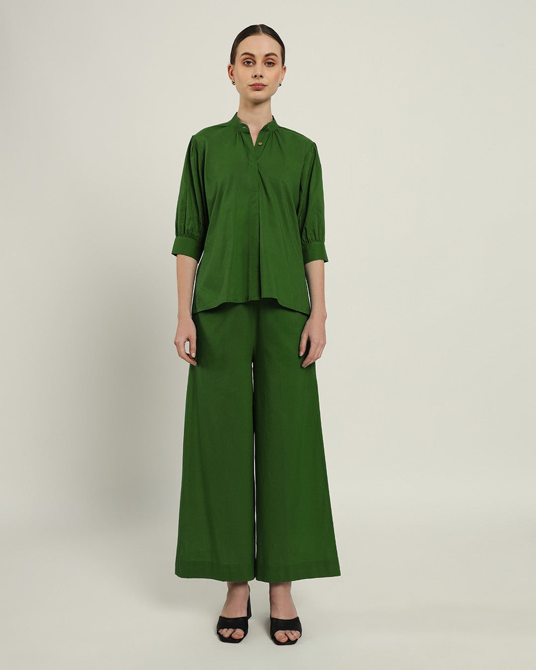 Relaxed Button Dawn Solid Emerald Top (Without Bottoms)