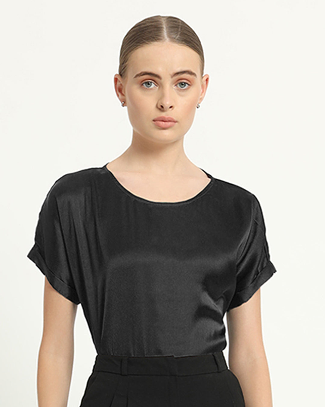 Satin Round Neck Black Top