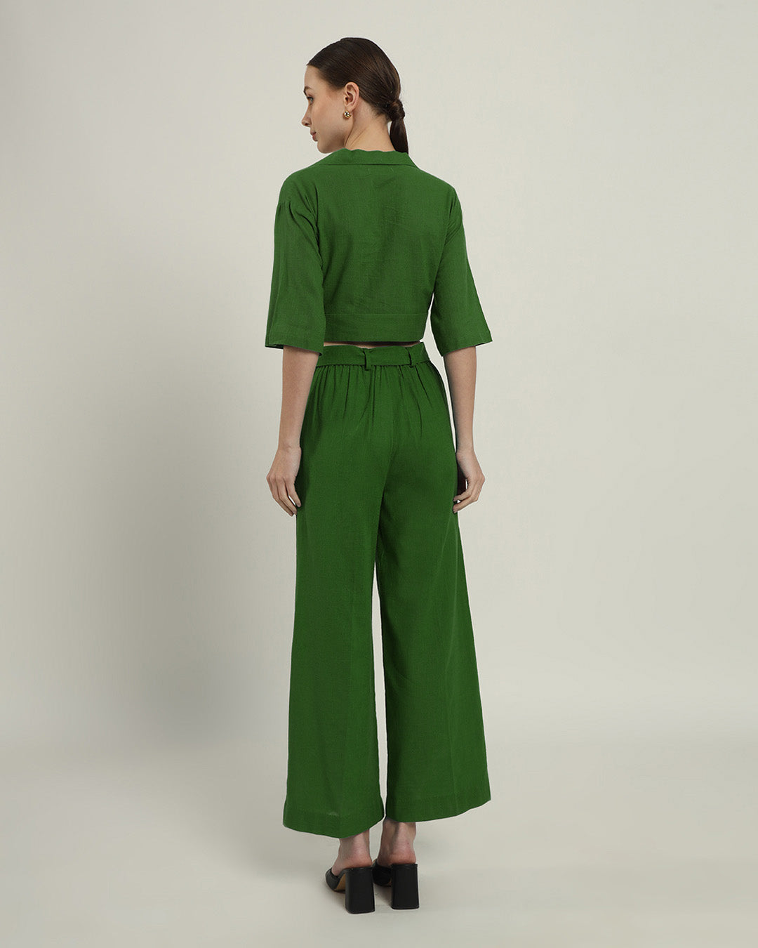 V Graceful Gathers Crop Solid Emerald Top (Without Bottoms)