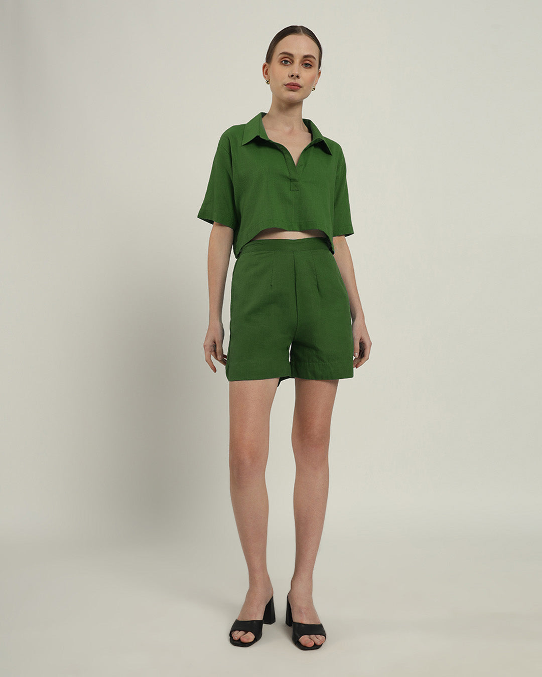 Cityspace Shirt Collar Crop Emerald Co-ord Set