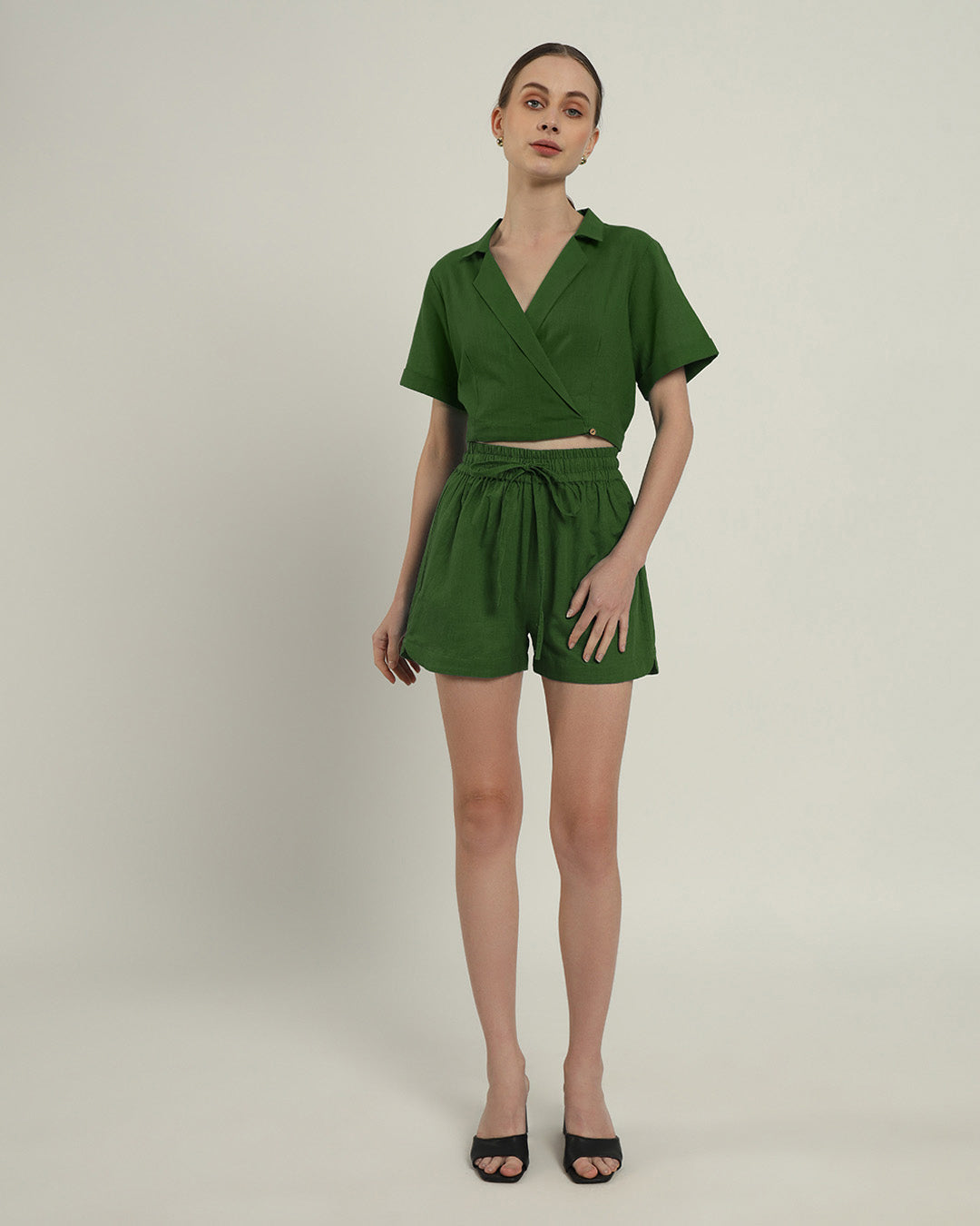 Lapel Collar Solid Emerald Co-ord Set