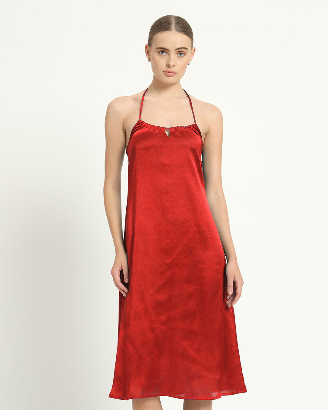 Satin Halter Neck Scarlet Red Dress