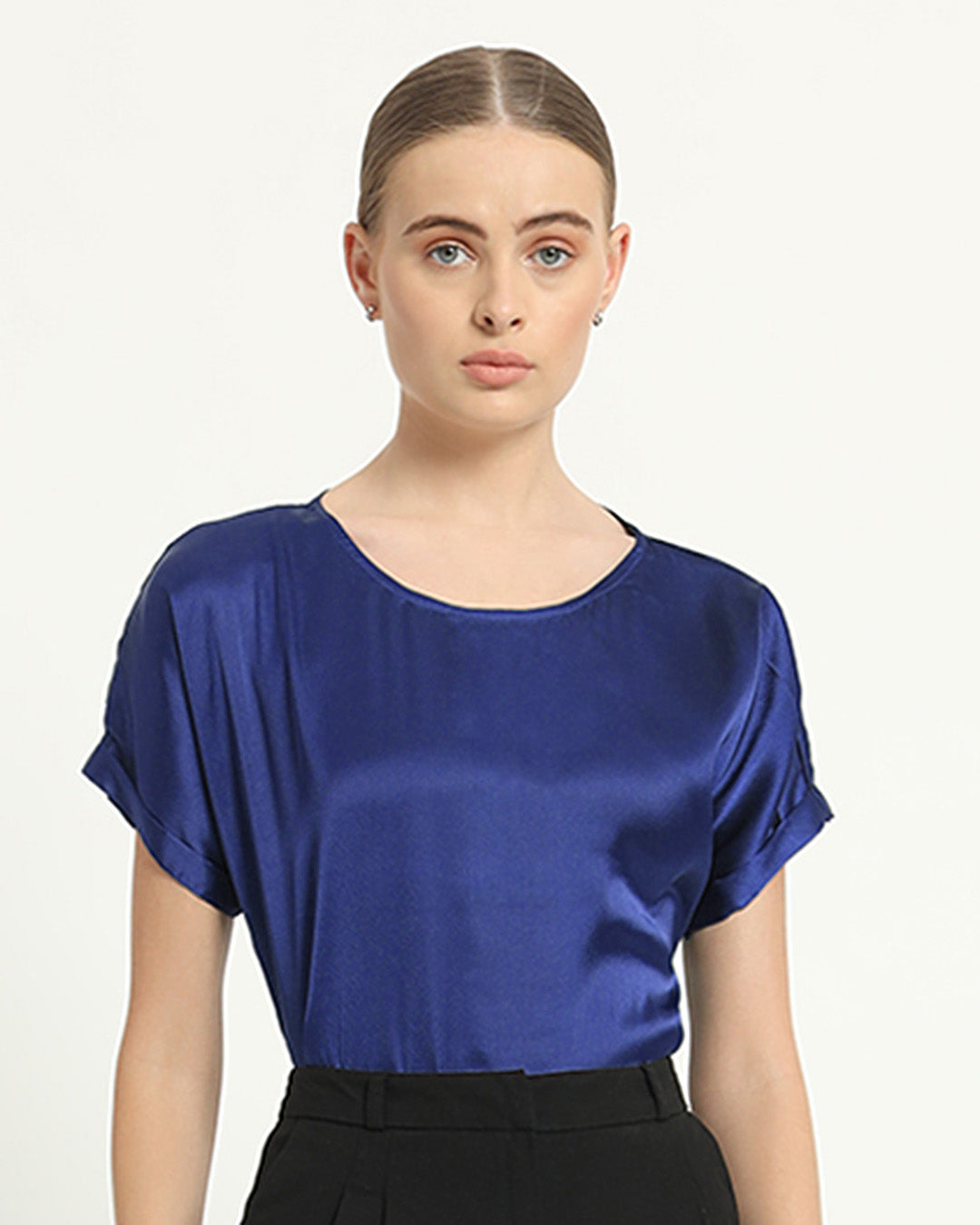 Satin Round Neck Lapis Purple Top