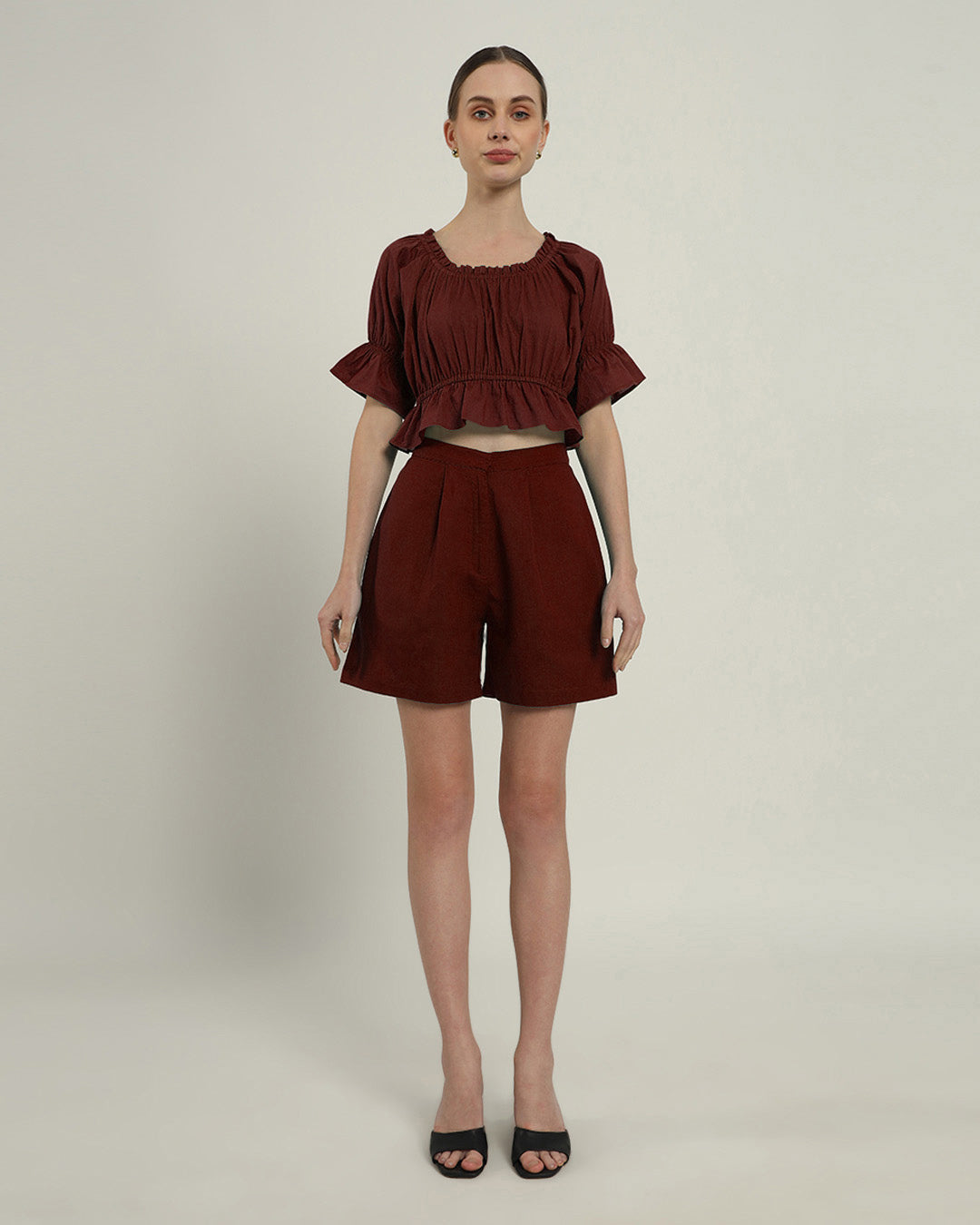 Radiant Ruche Solid Rouge Co-ord Set