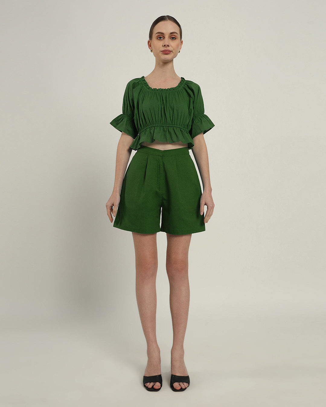 Radiant Ruche Solid Emerald Co-ord Set