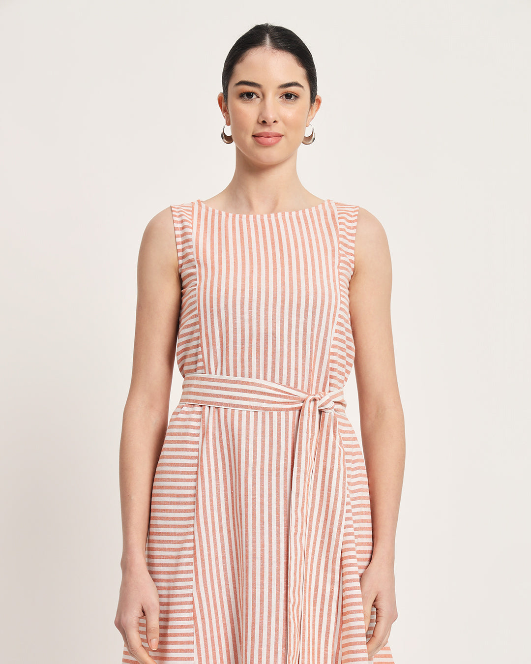 Rustic Charm Stripes A-Line Tie-Belt Dress