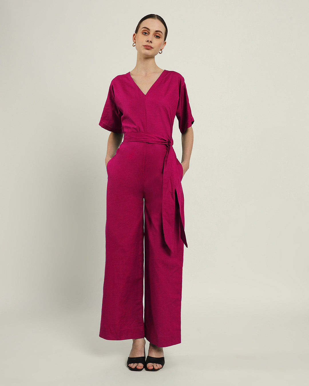 Sunny Things V Neck Berry Jumpsuit