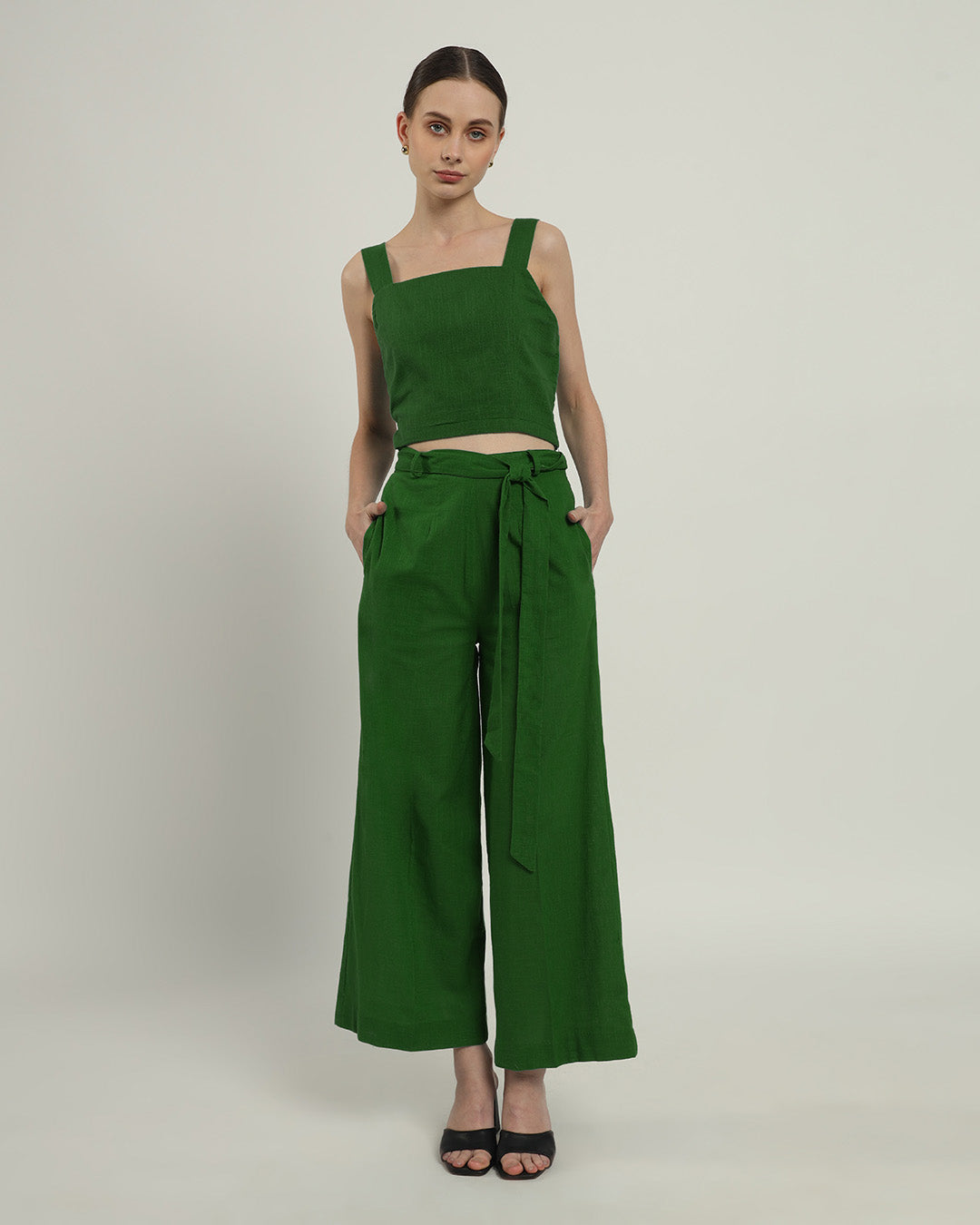 Sleek Square Crop Solid Emerald Top (Without Bottoms)