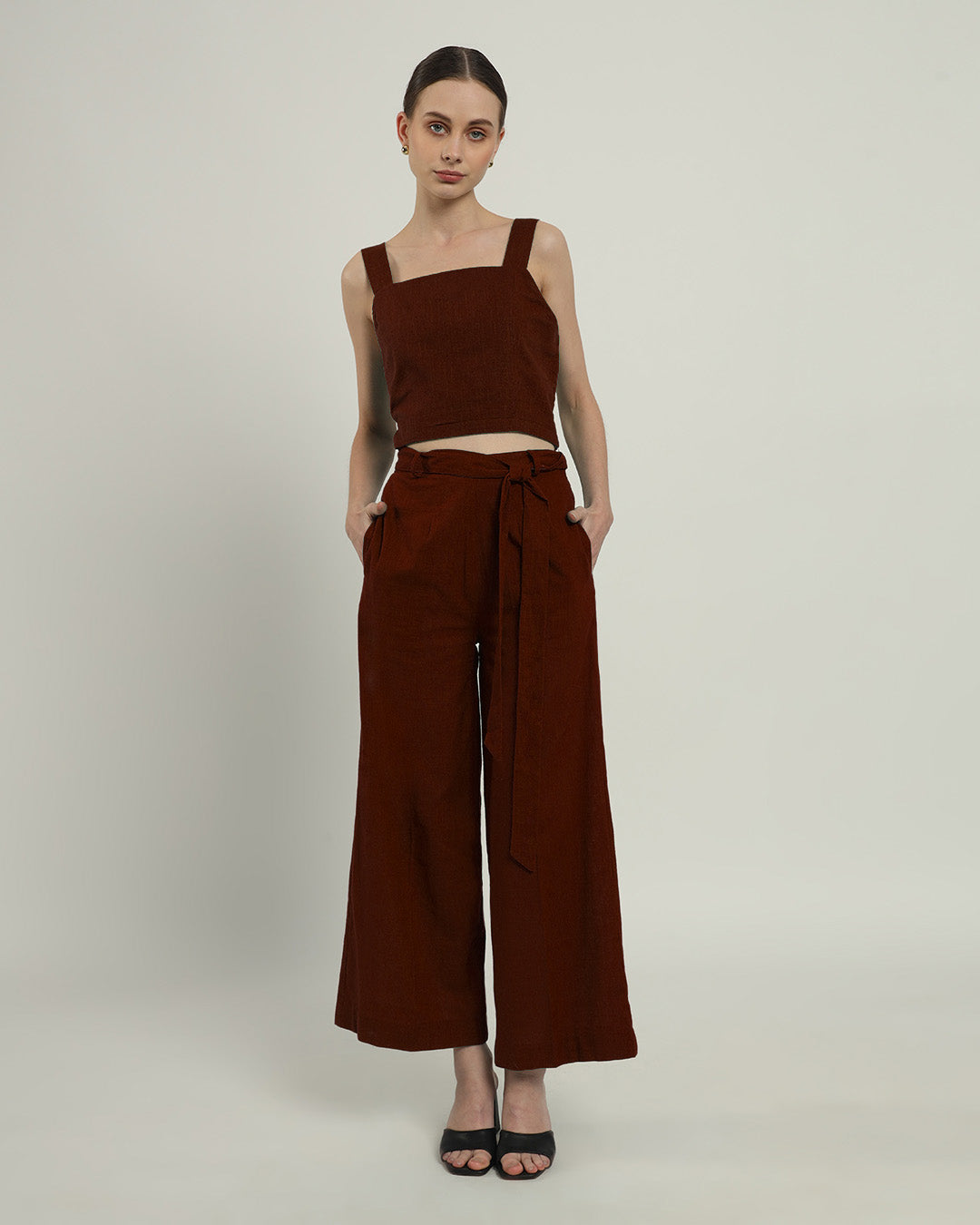 Sleek Square Crop Solid Rouge Top (Without Bottoms)