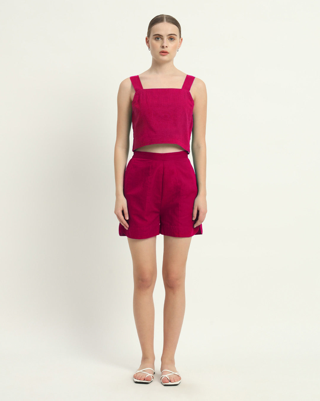 Sleek Sqaure Crop Shorts Berry Co-ord Set