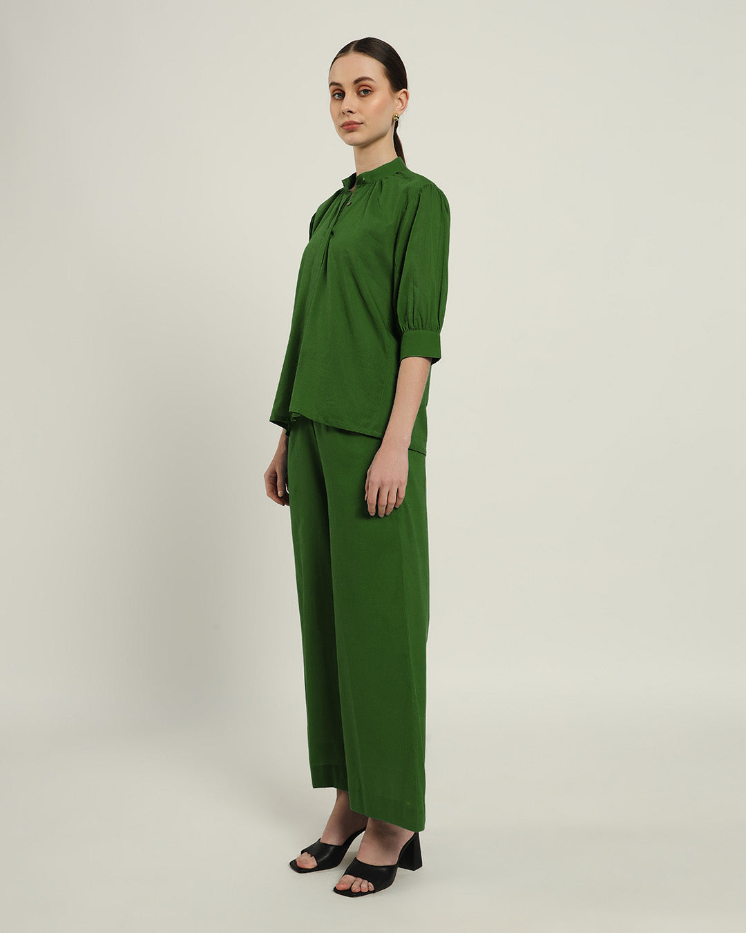 Relaxed Button Dawn Solid Emerald Top (Without Bottoms)