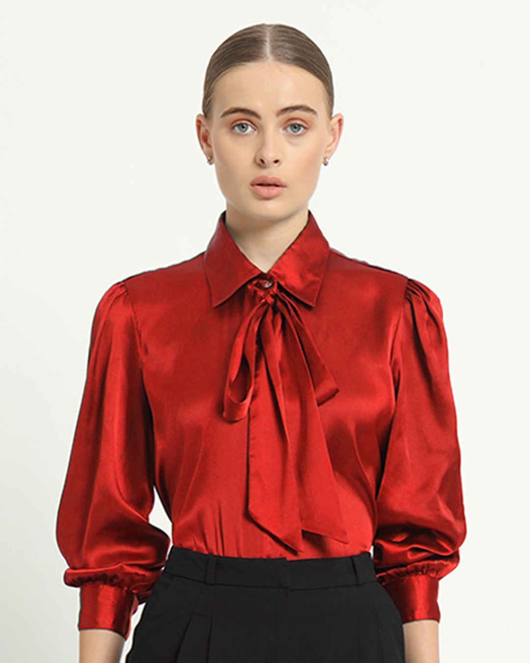 Satin Tie Collar Scarlet Red Shirt