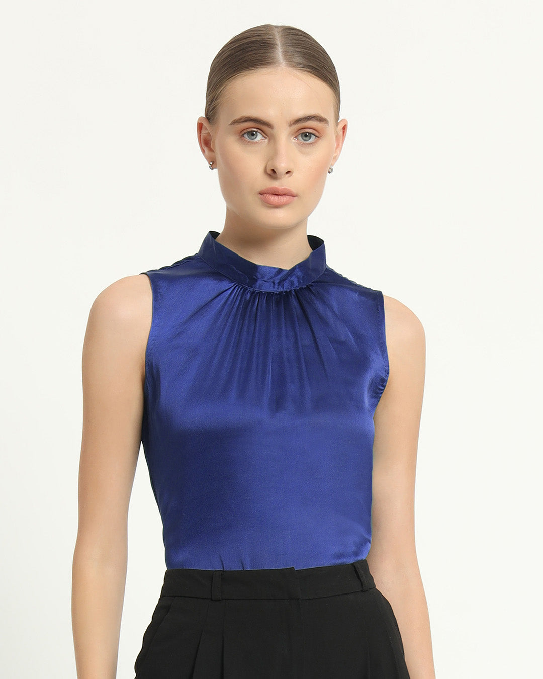 Satin High Collar Lapis Purple Top