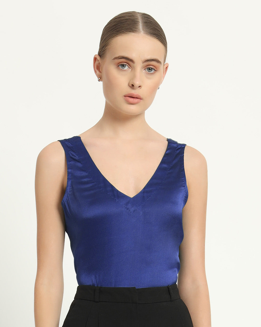 Satin V Neck Lapis Purple Top