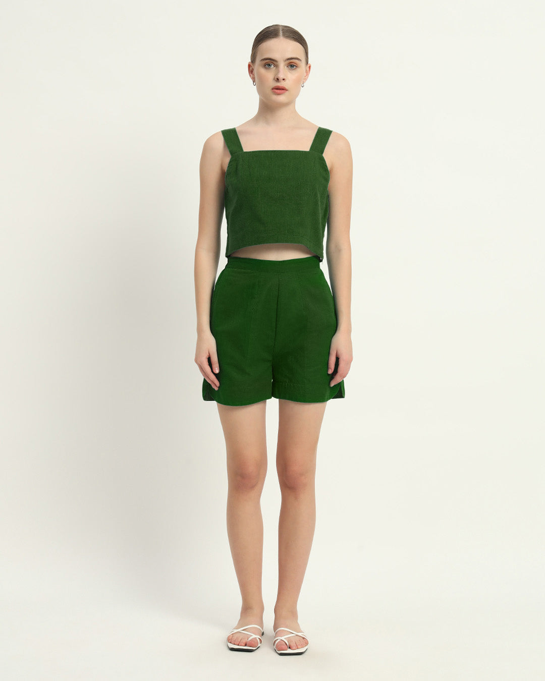 Sleek Sqaure Crop Shorts Emerald Co-ord Set