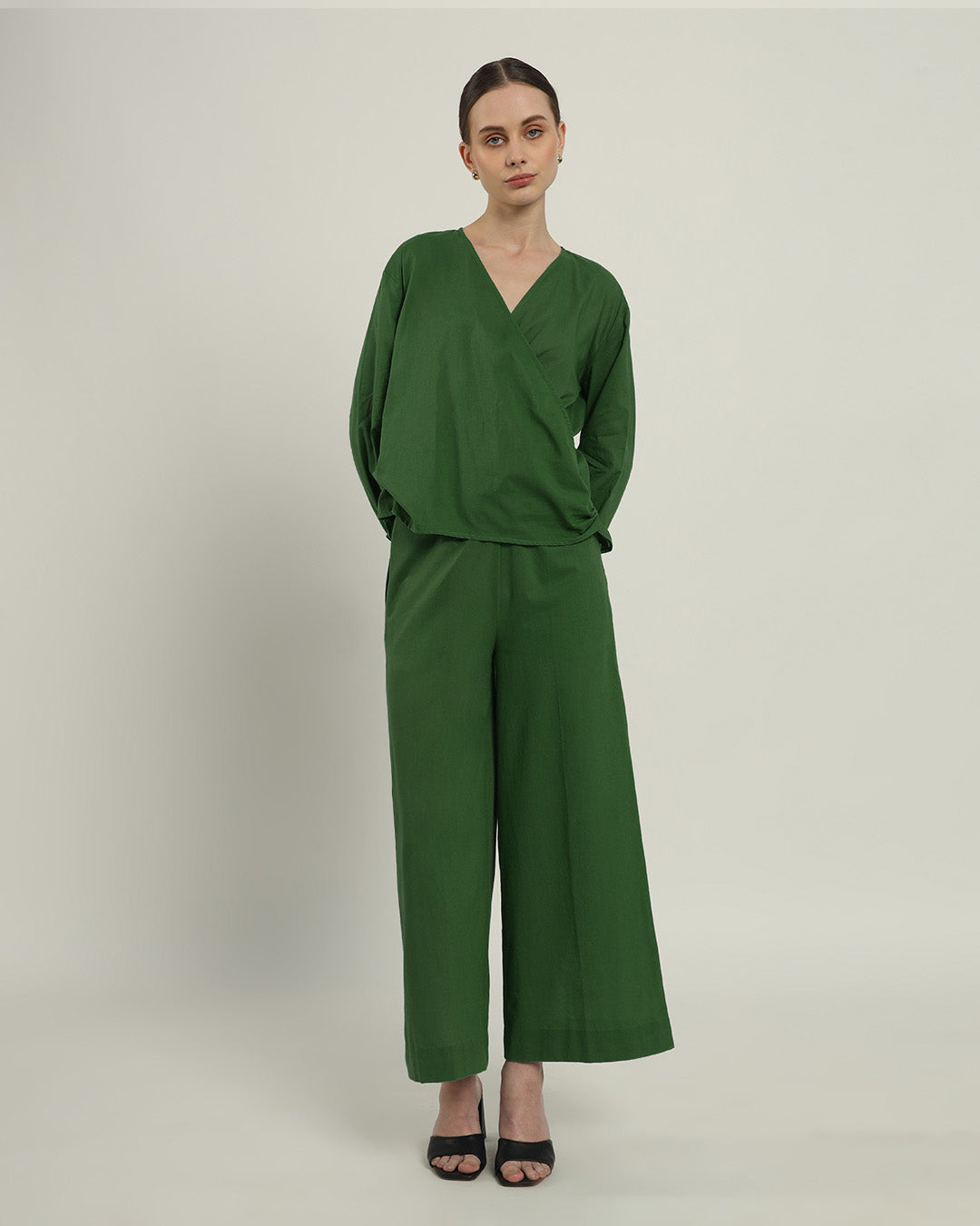 Flare & Wrap Full Sleeves Emerald Top (Without Bottoms)