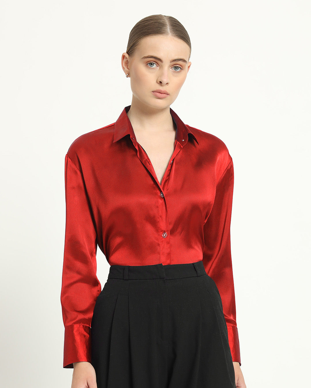 Satin Effect Classic Scarlet Red Shirt