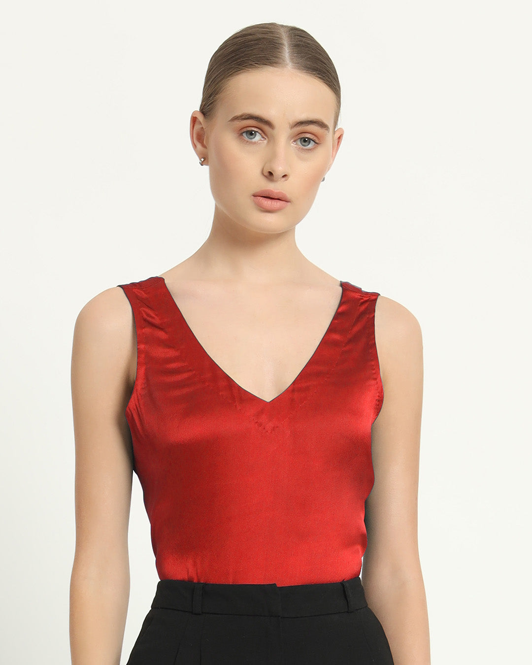 Satin V Neck Scarlet Red Top