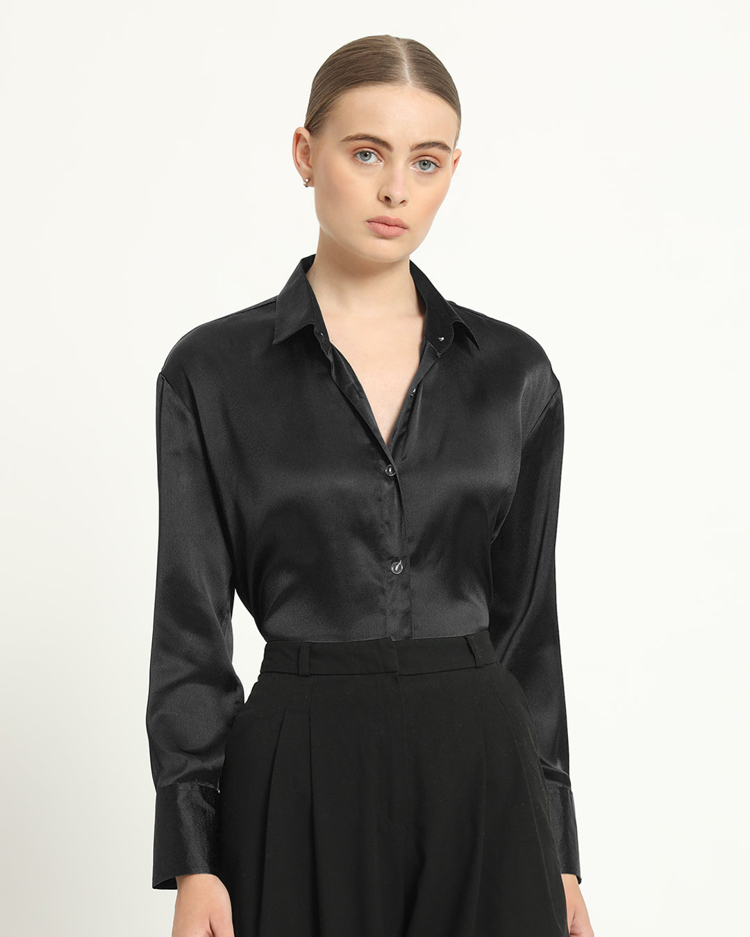 Satin Effect Classic Black Shirt