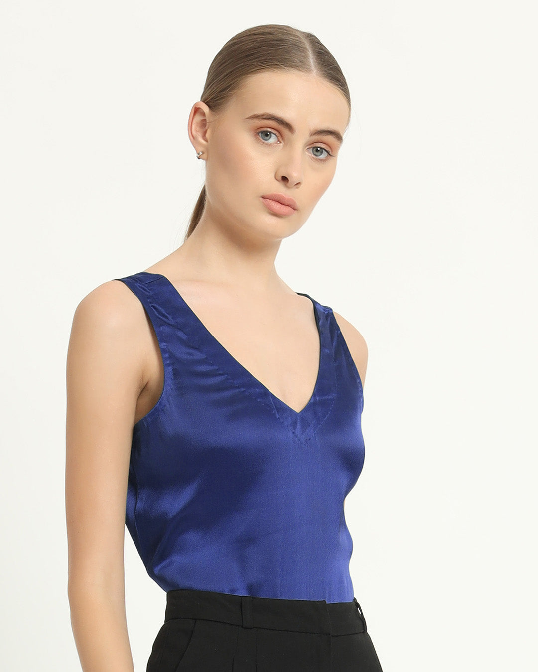 Satin V Neck Lapis Purple Top