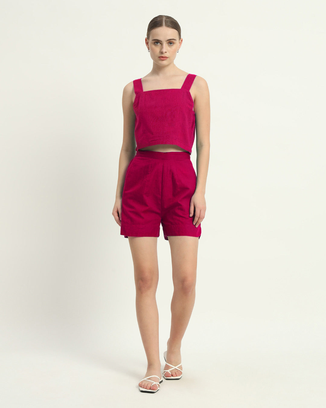 Sleek Sqaure Crop Shorts Berry Co-ord Set