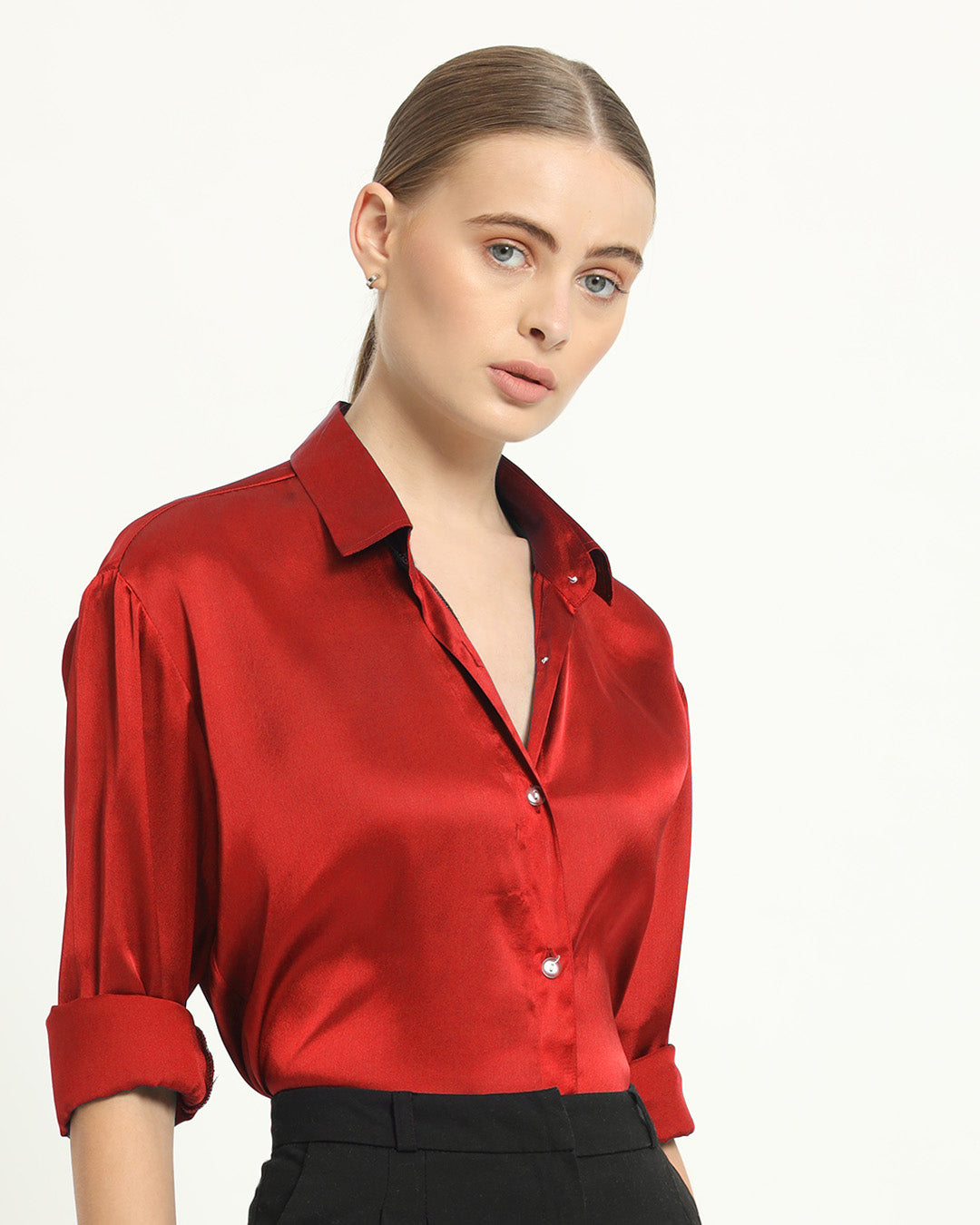 Satin Effect Classic Scarlet Red Shirt