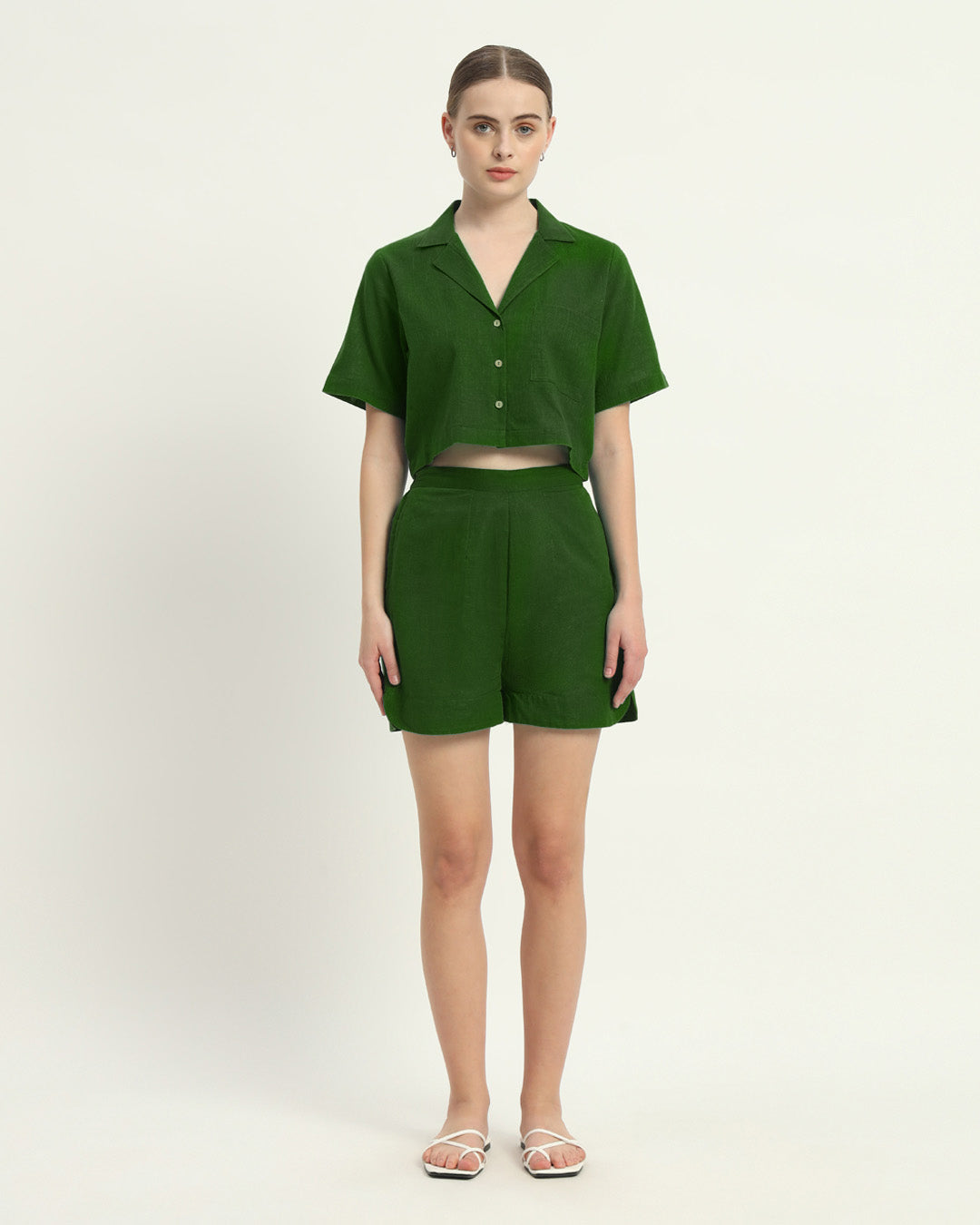 Crop Shirt Shorts Emerald Co-ord Set