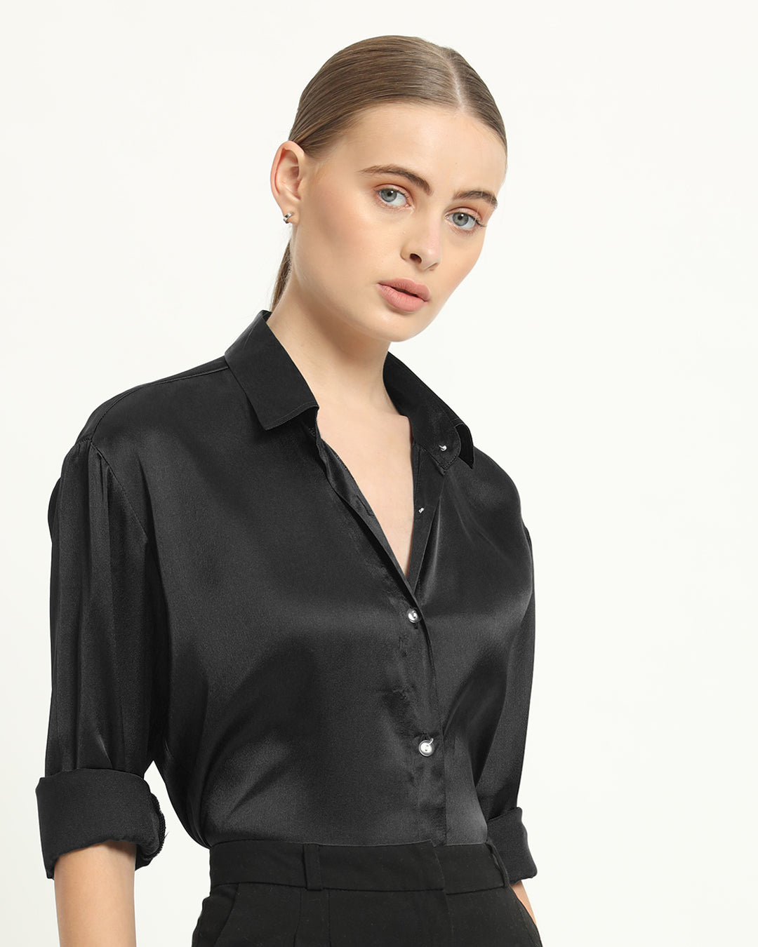 Satin Effect Classic Black Shirt