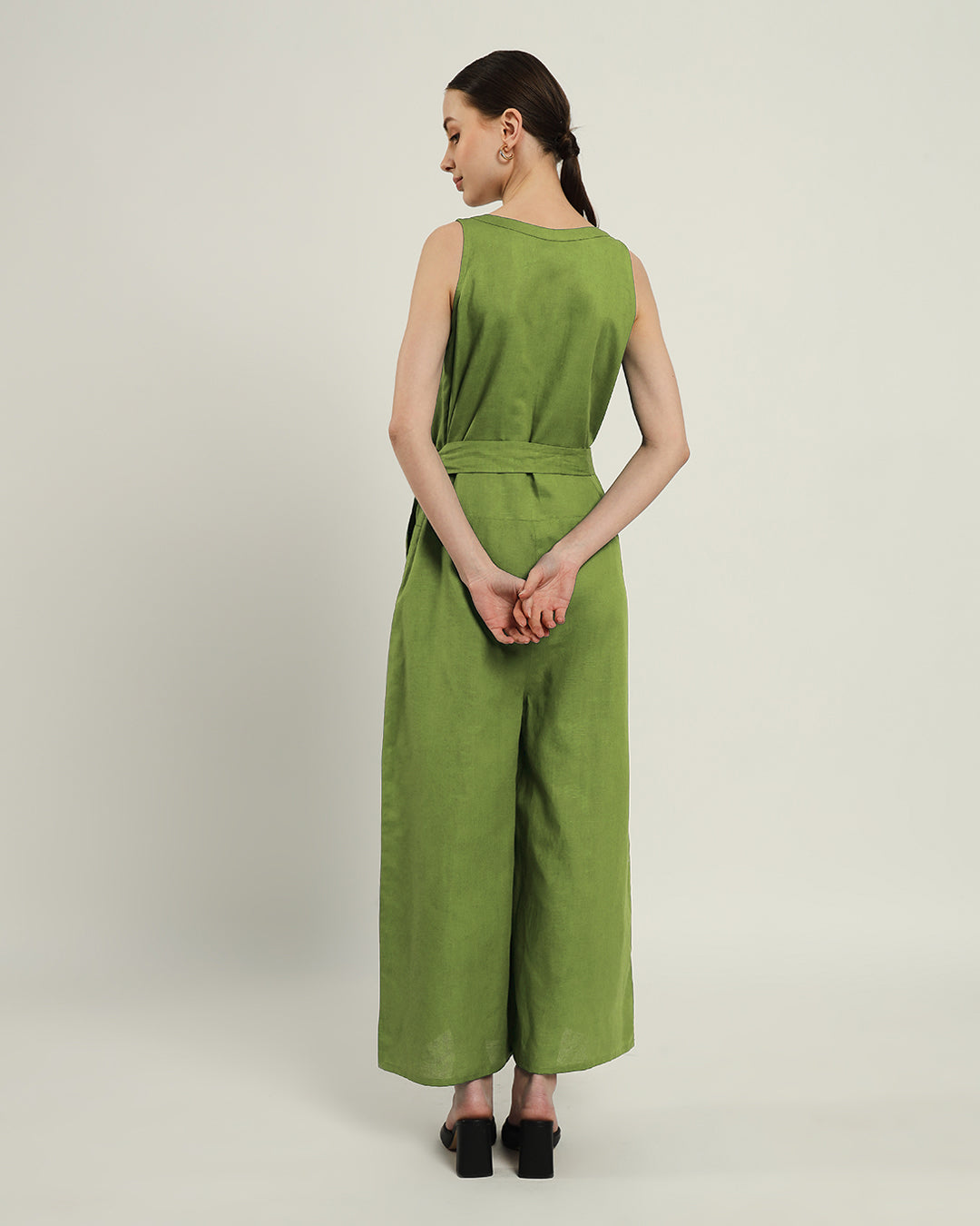 Run The Show V Neck Button Down Fern Jumpsuit