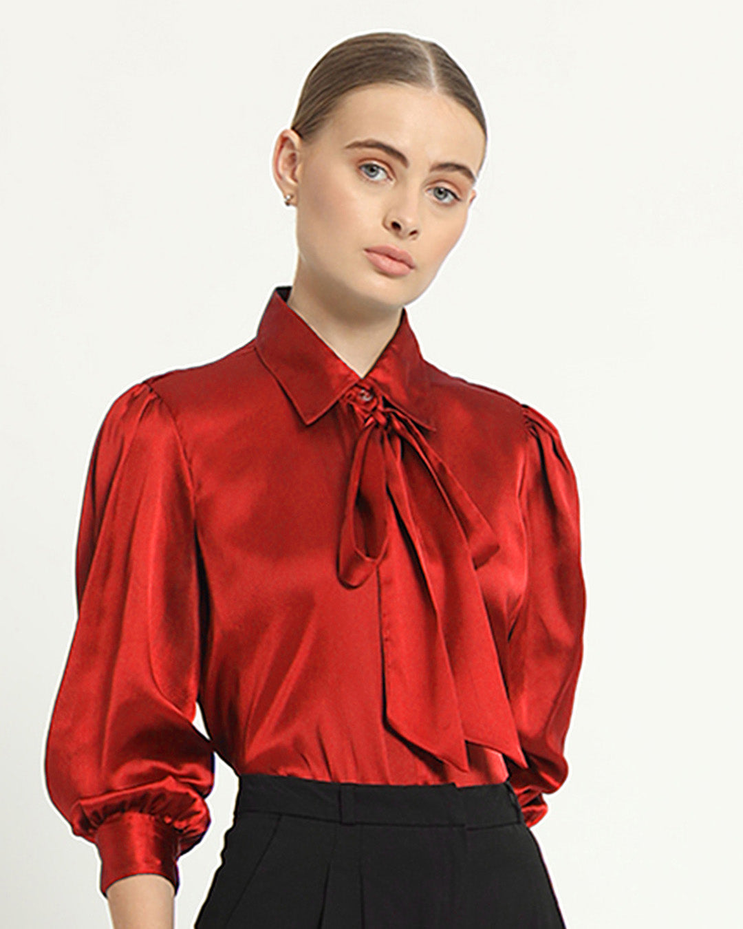 Satin Tie Collar Scarlet Red Shirt