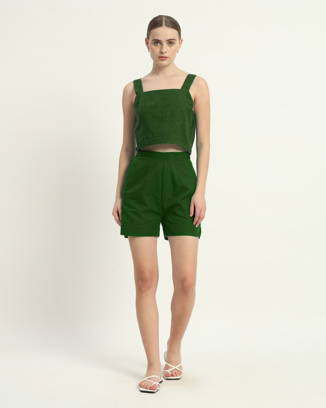 Sleek Sqaure Crop Shorts Emerald Co-ord Set