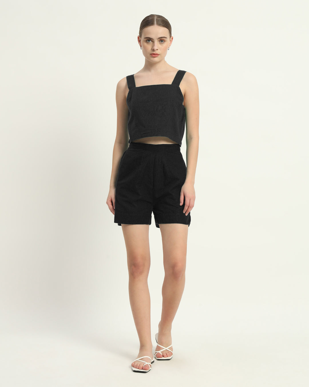 Shorts Matching Set Noir Sleek Square Crop
