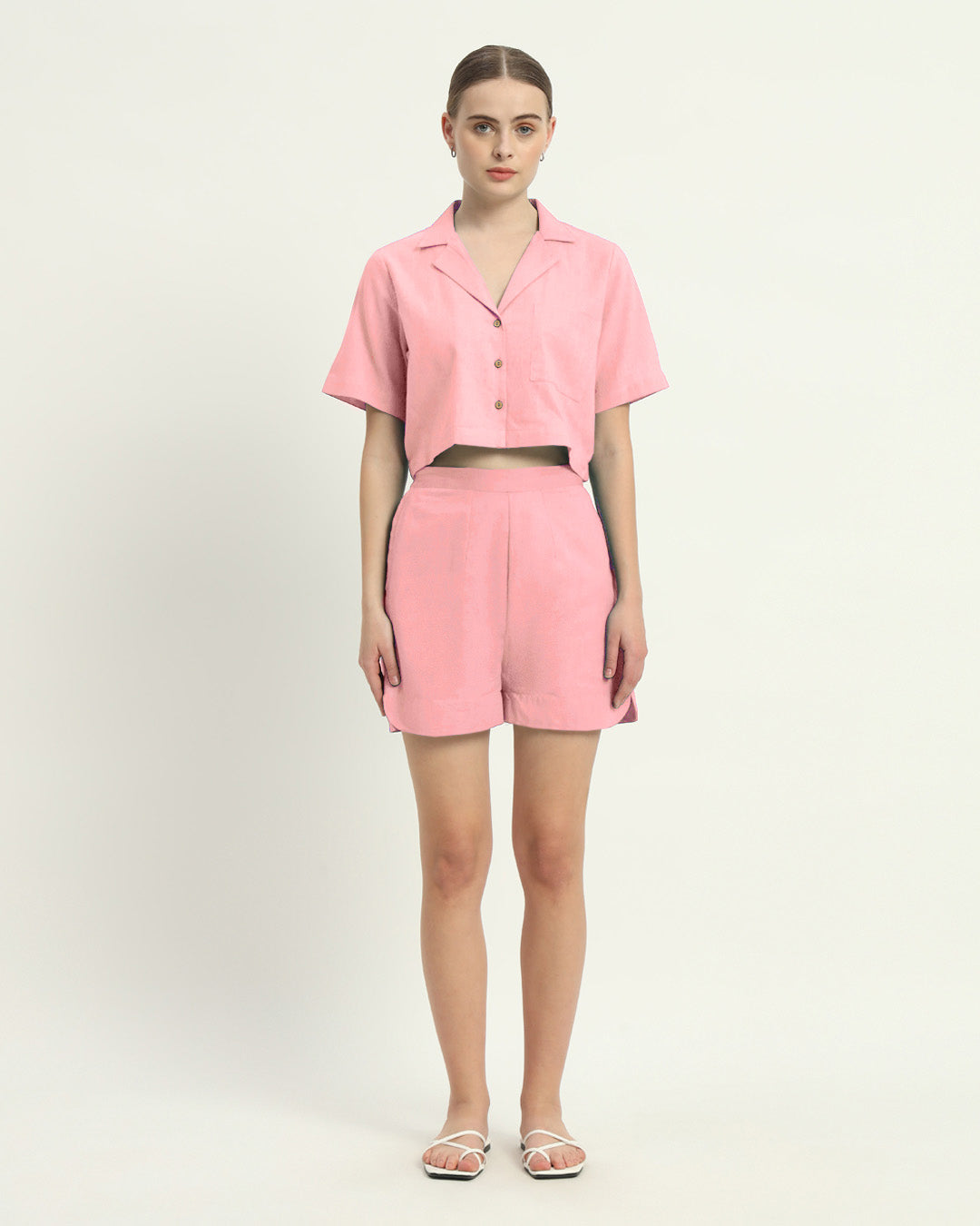 Crop Shirt Shorts Fondant Pink Co-ord Set