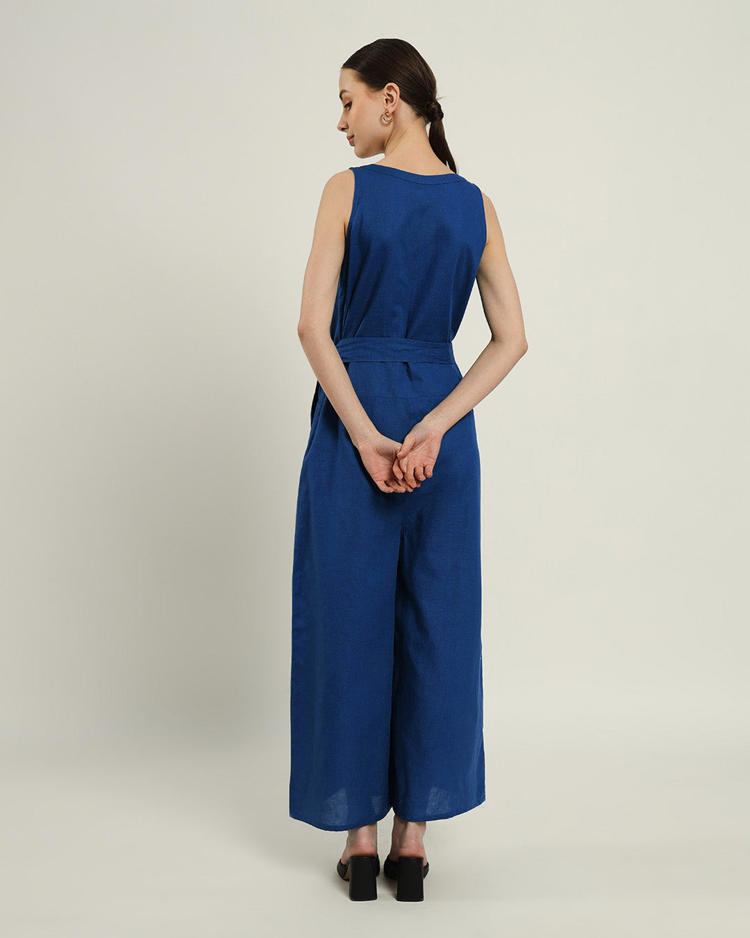 Run The Show V Neck Button Down Cobalt Jumpsuit