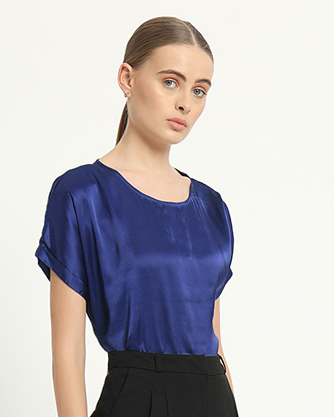 Satin Round Neck Lapis Purple Top