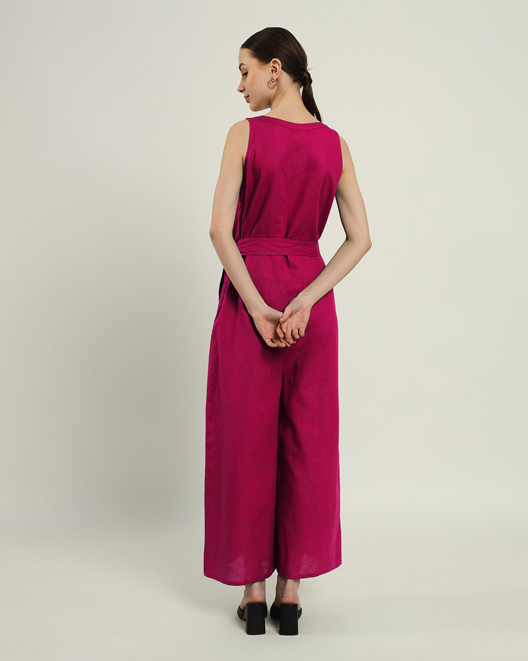 Run The Show V Neck Button Down Berry Jumpsuit