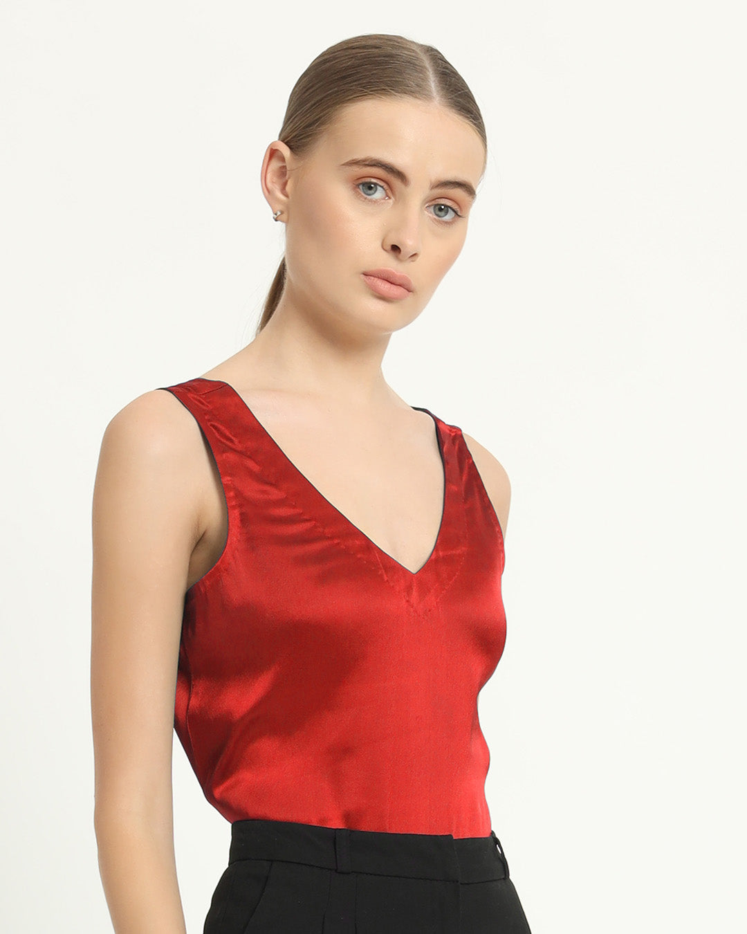 Satin V Neck Scarlet Red Top