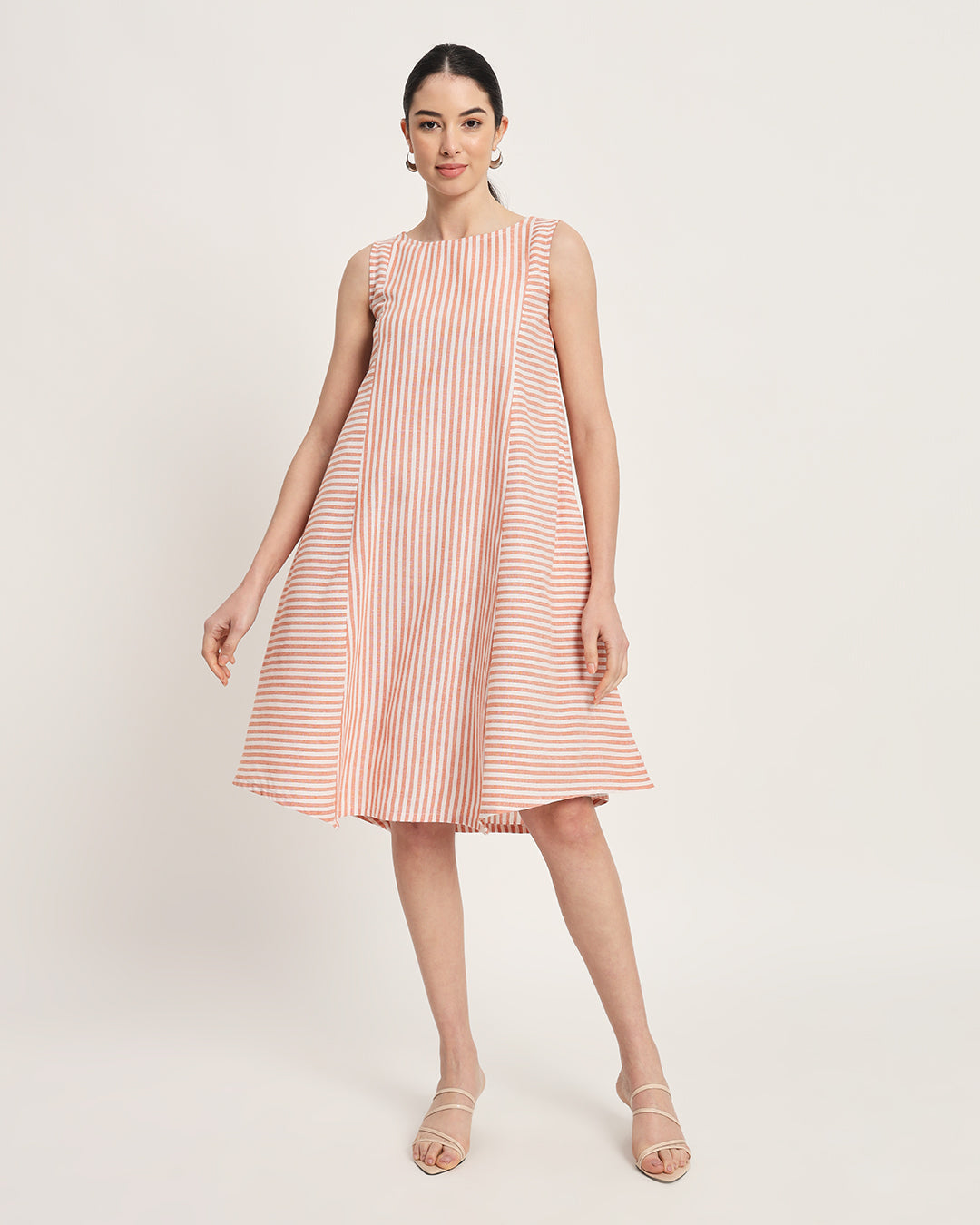 Rustic Charm Stripes A-Line Tie-Belt Dress