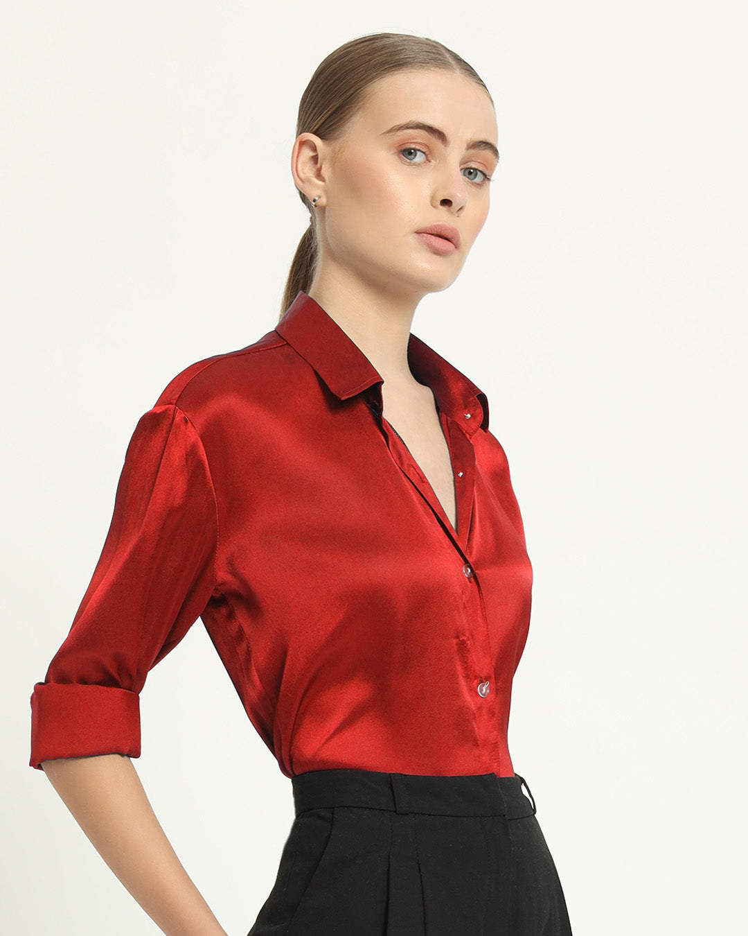 Satin Effect Classic Scarlet Red Shirt